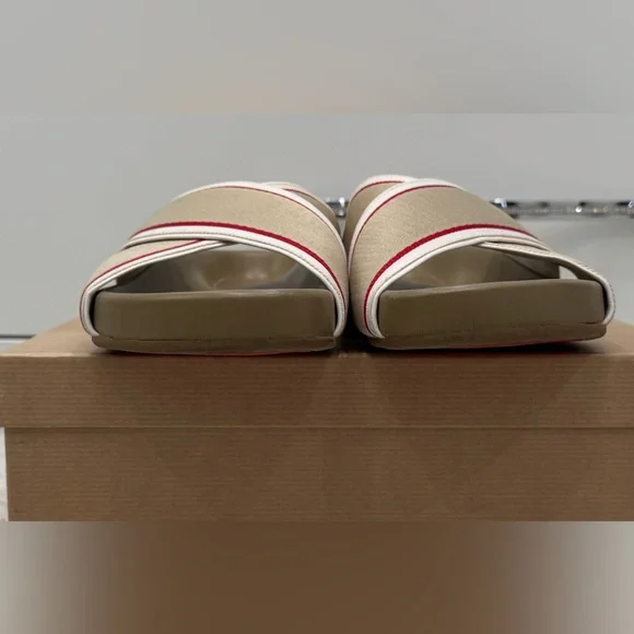 Christian Louboutin HOT CROSS BIZZ DONNA SLIDE SANDALS Ribbon/Napa 38.5 Zibeline - Picture 11 of 13